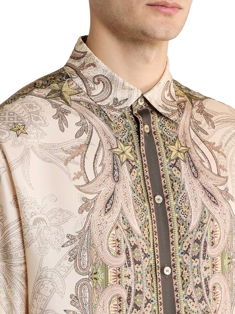 CAMICIA IN TWILL DI SETA CON STAMPA PIAZZATA PEGASO