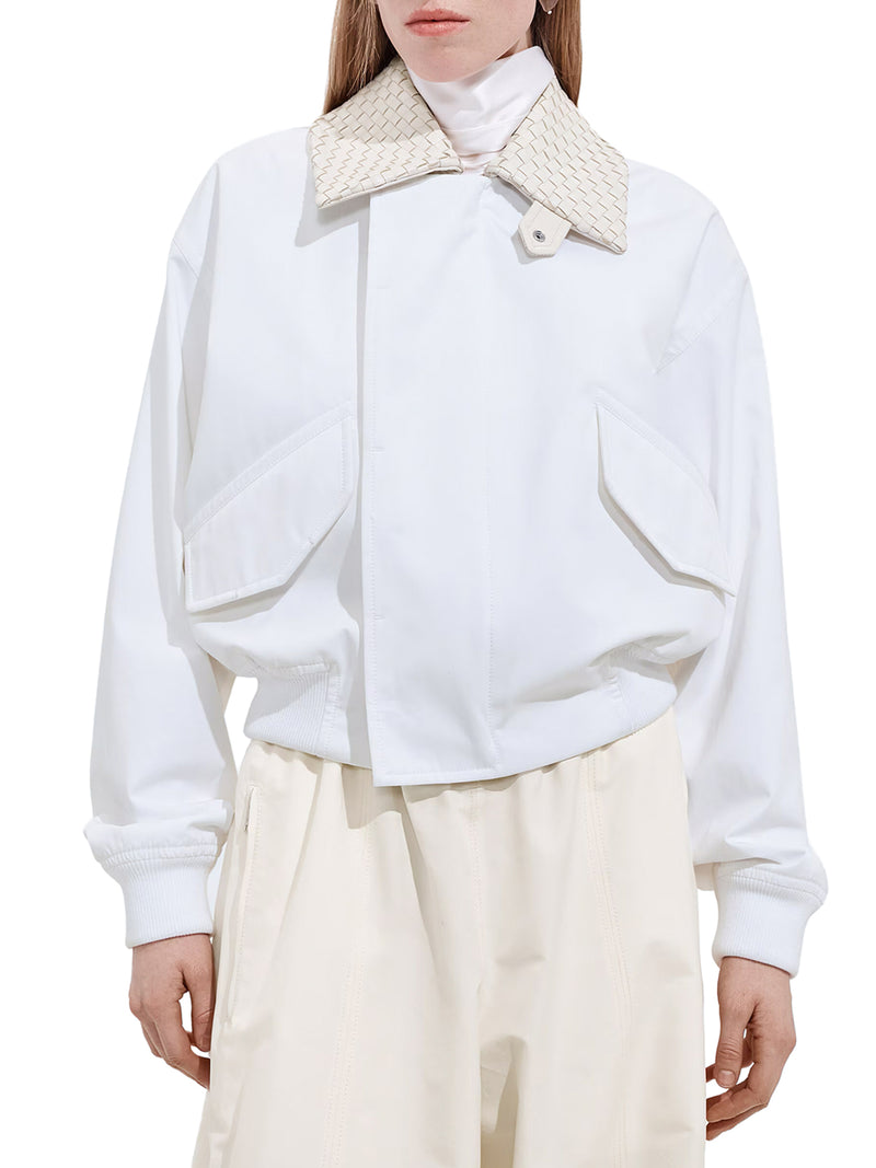 GIACCA IN COTONE IMPERMEABILE CON COLLETTO IN PELLE