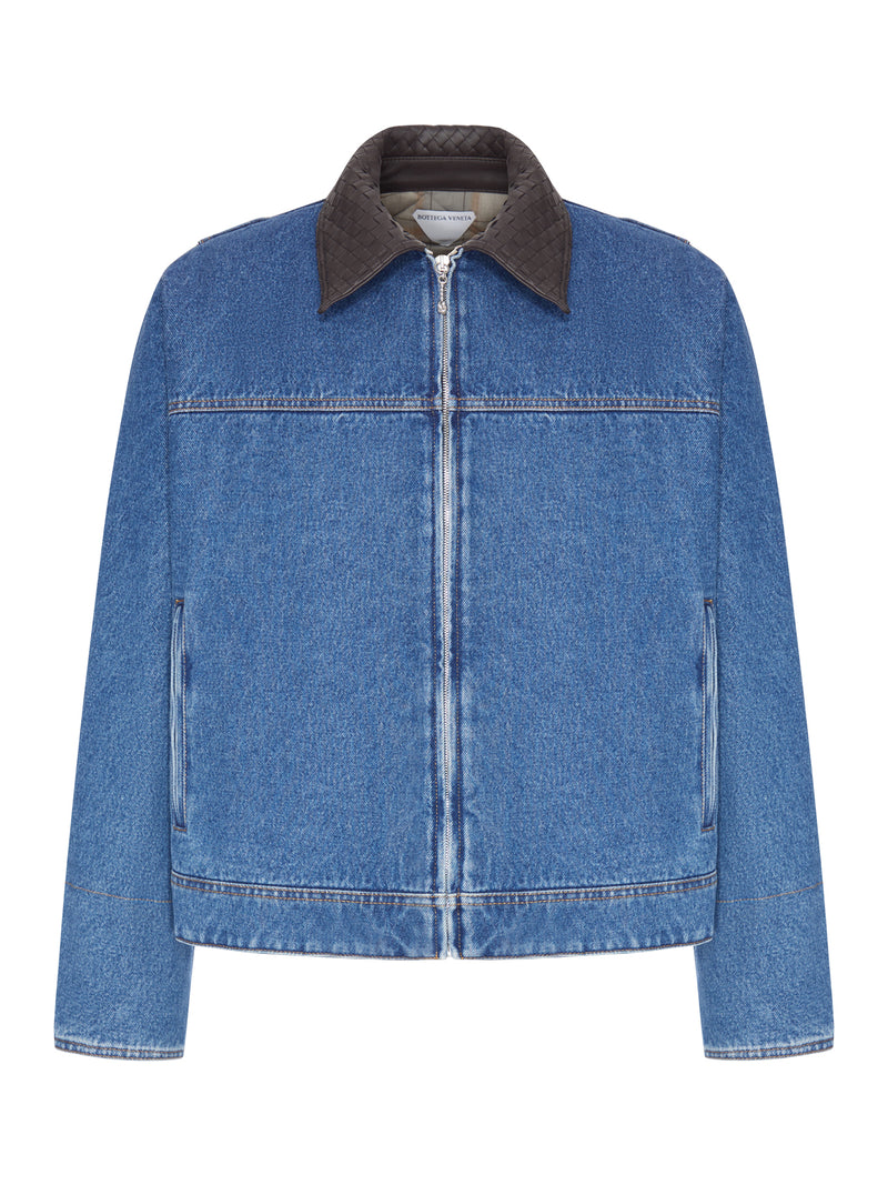 GIUBBOTTO IMBOTTITO IN DENIM CON COLLETTO IN PELLE