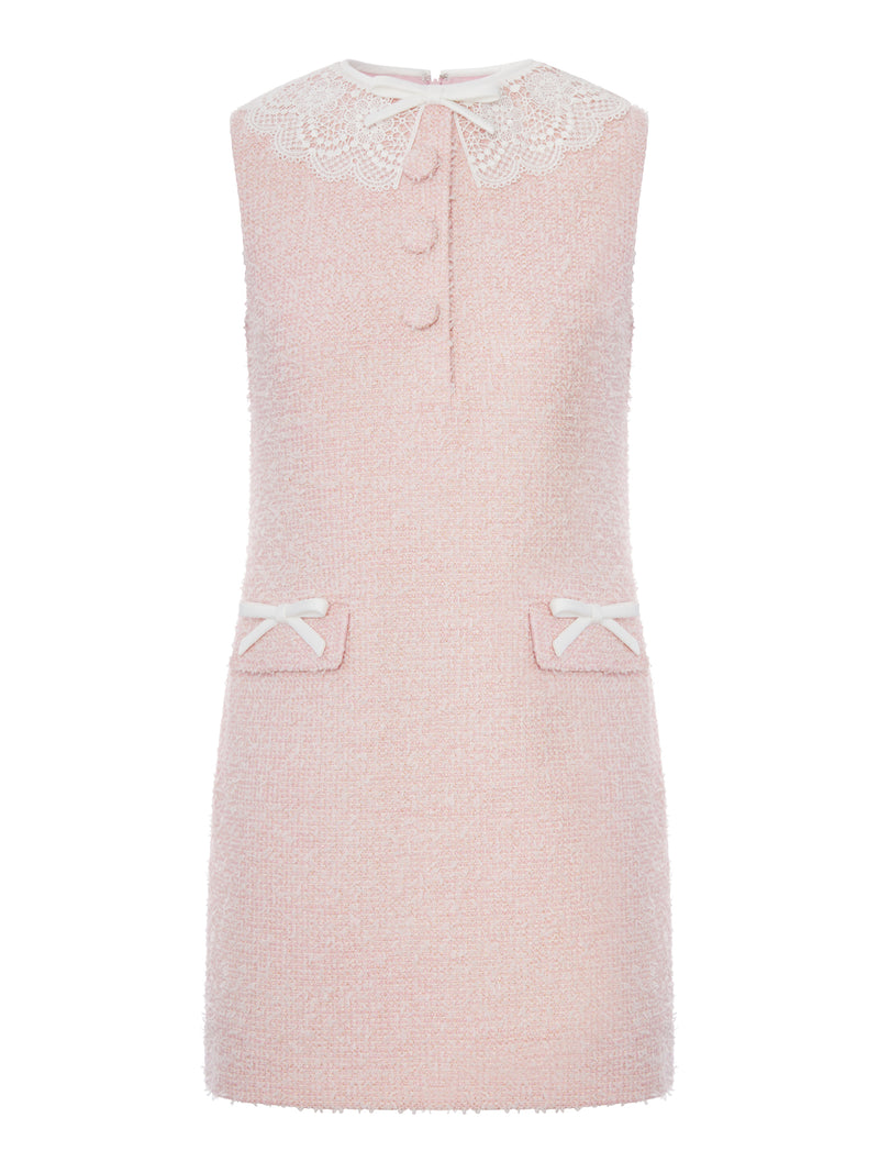 MINI ABITO ROSA CON COLLETTO IN PIZZO BOUCLÉ