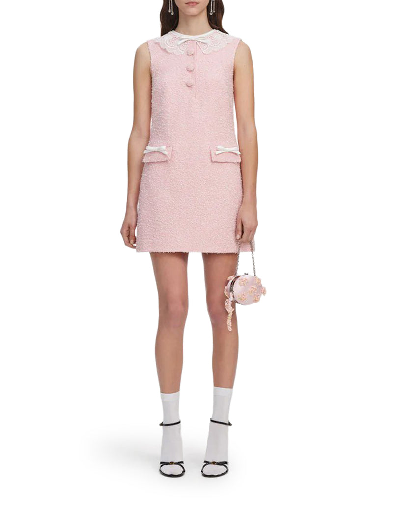 MINI ABITO ROSA CON COLLETTO IN PIZZO BOUCLÉ