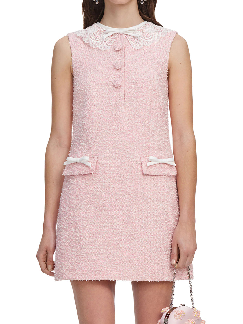 MINI ABITO ROSA CON COLLETTO IN PIZZO BOUCLÉ