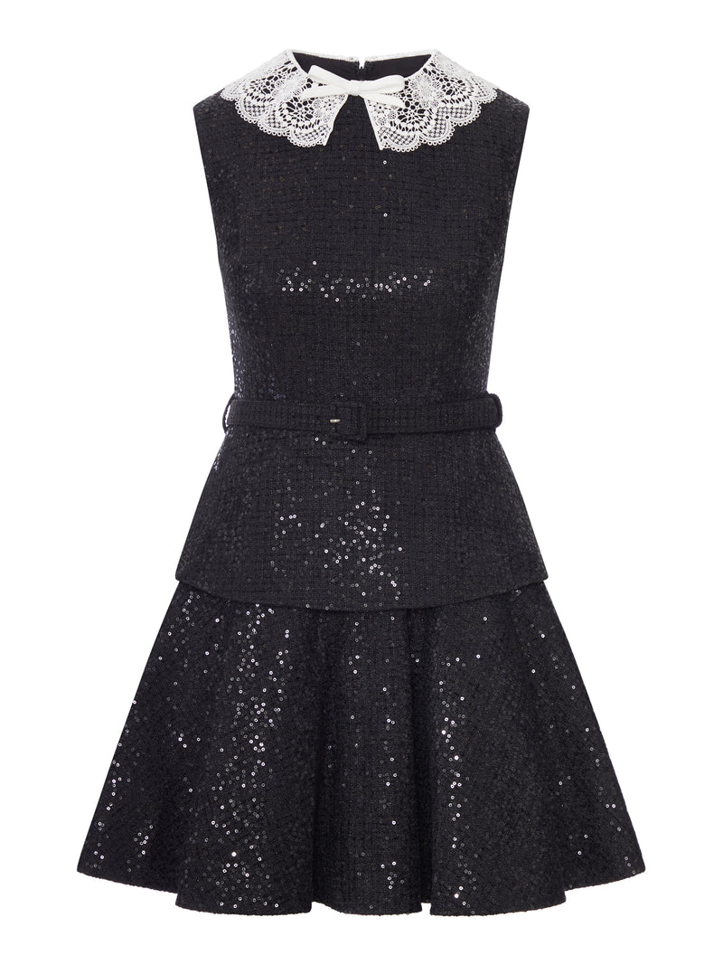 MINI ABITO IN BOUCLE DI PAILLETTES NERE