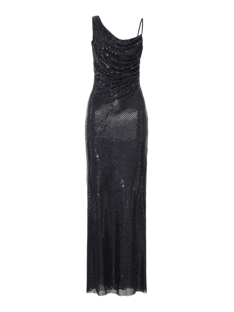 ABITO LUNGO NERO DRAPPEGGIATO CON STRASS
