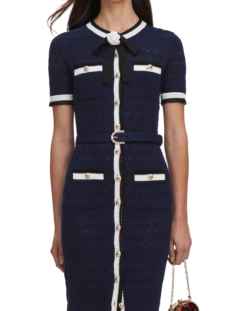 ABITO MIDI IN MAGLIA TRAFORATA BLU NAVY