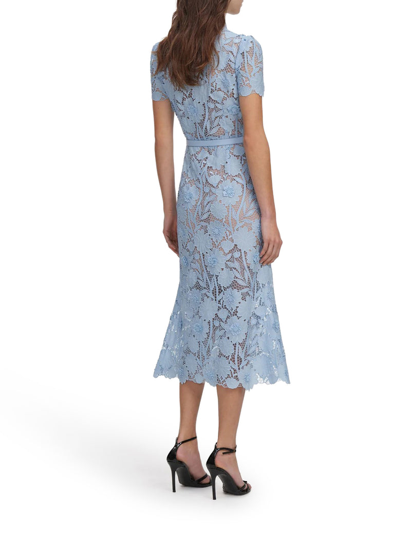 ABITO MIDI IN PIZZO CON LACCETTI SUL COLLO