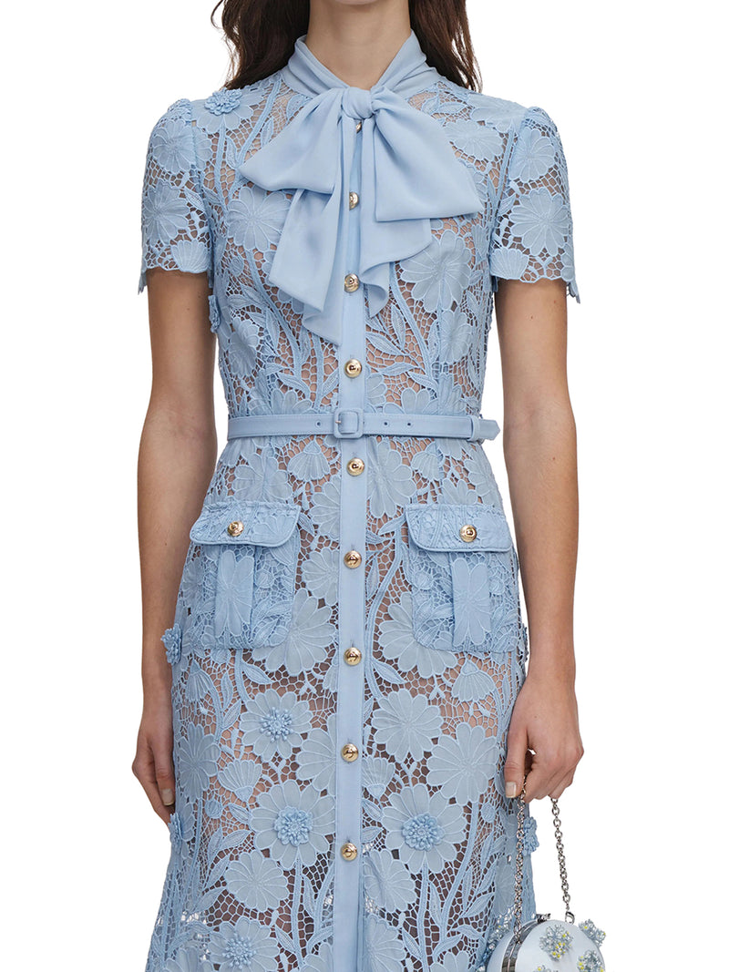 ABITO MIDI IN PIZZO CON LACCETTI SUL COLLO