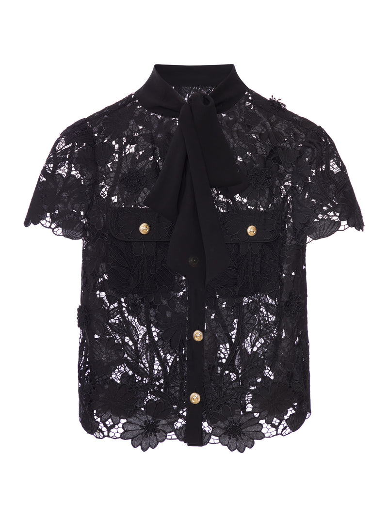 TOP NERO CON LACCETTI AL COLLO