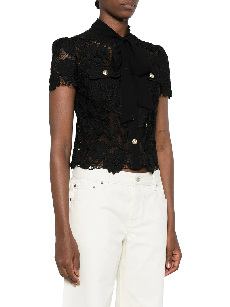 TOP NERO CON LACCETTI AL COLLO