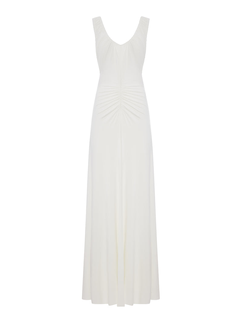 ABITO LUNGO BIANCO IN JERSEY CON ARRICCIATURE
