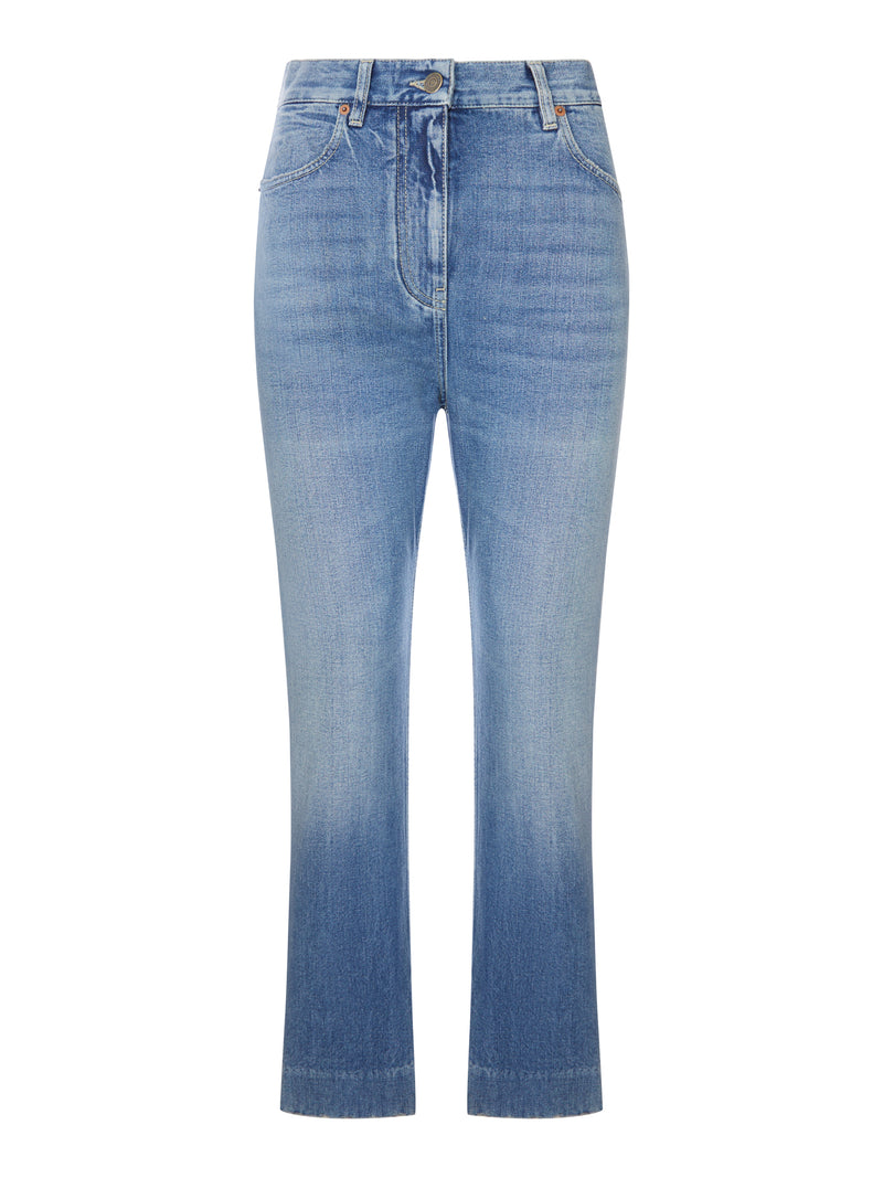 JEANS CROPPED A GAMBA SVASATA IN DENIM LAVAGGIO CHIARO