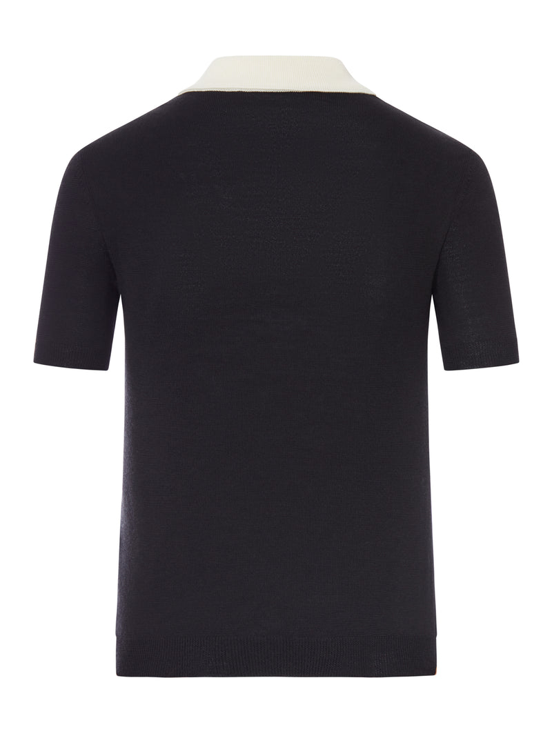 MAGLIA IN LANA CON COLLO A CONTRASTO E FIOCCO