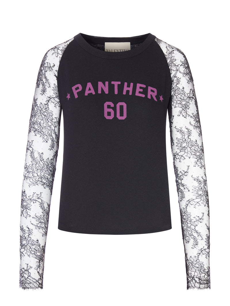 T-SHIRT CON MANICHE IN PIZZO E STAMPA GRAFICA