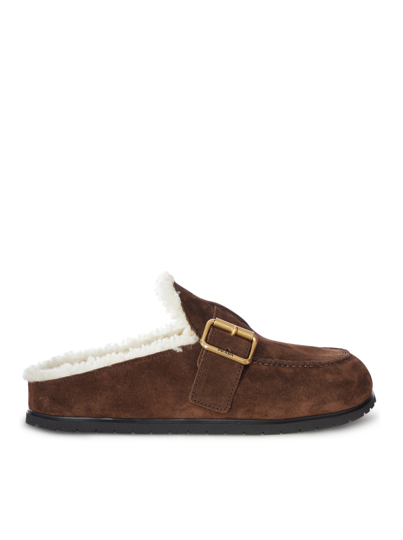 MULE IN SUEDE E SHEARLING CON FIBIA