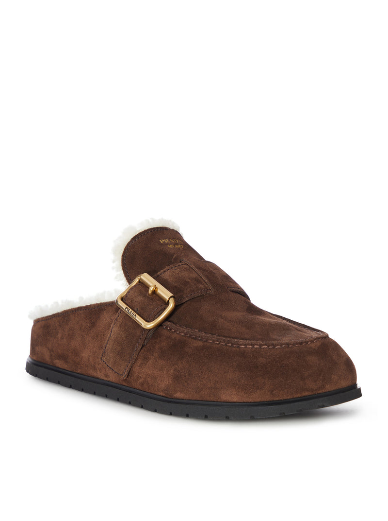 MULE IN SUEDE E SHEARLING CON FIBIA