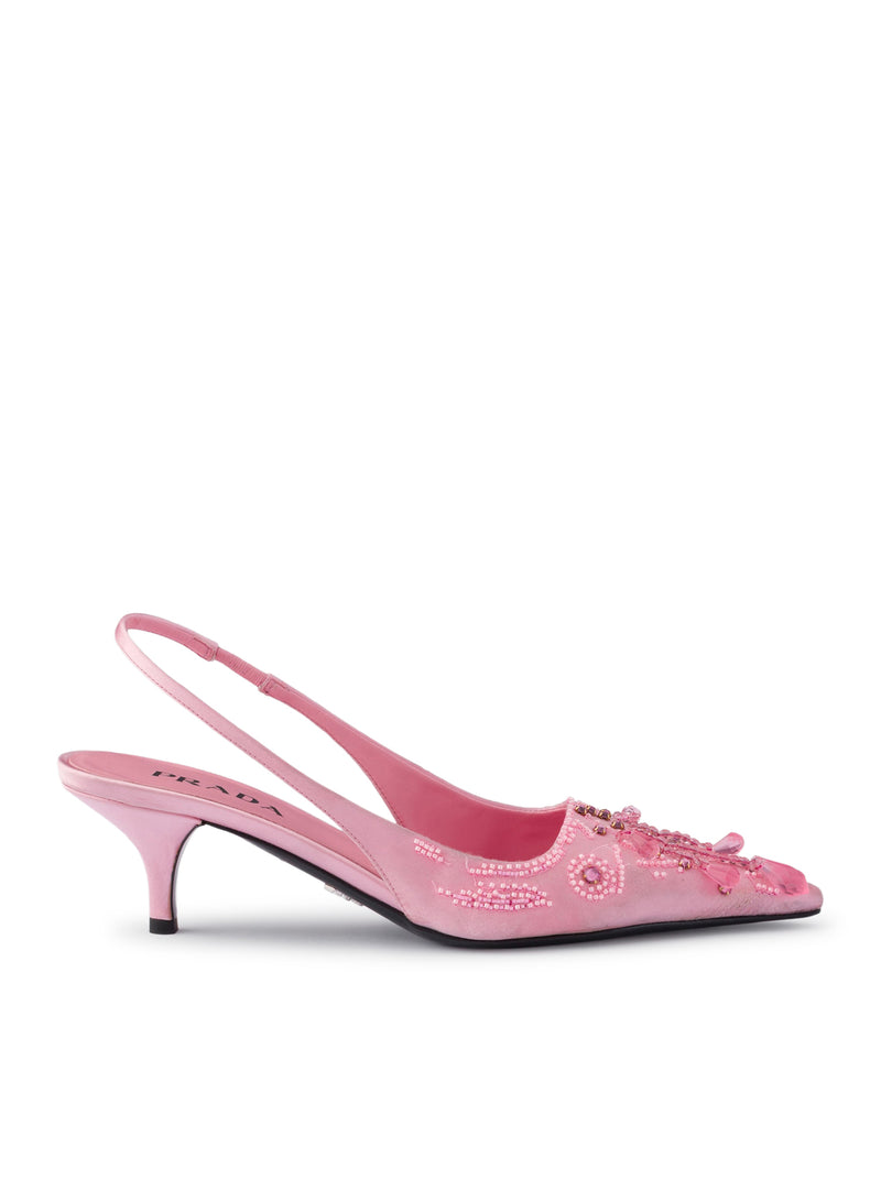 DÉCOLLETÉ SLINGBACK IN RASO CON RICAMI