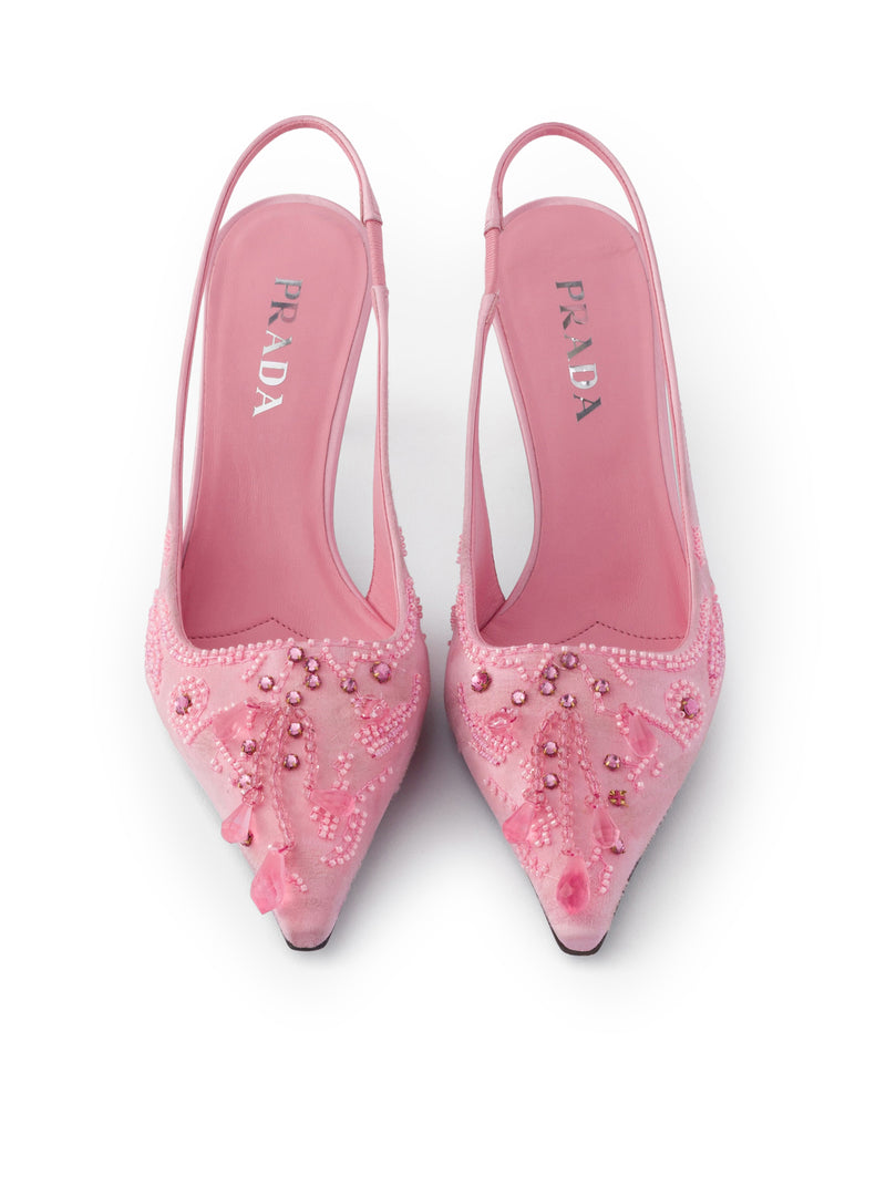DÉCOLLETÉ SLINGBACK IN RASO CON RICAMI