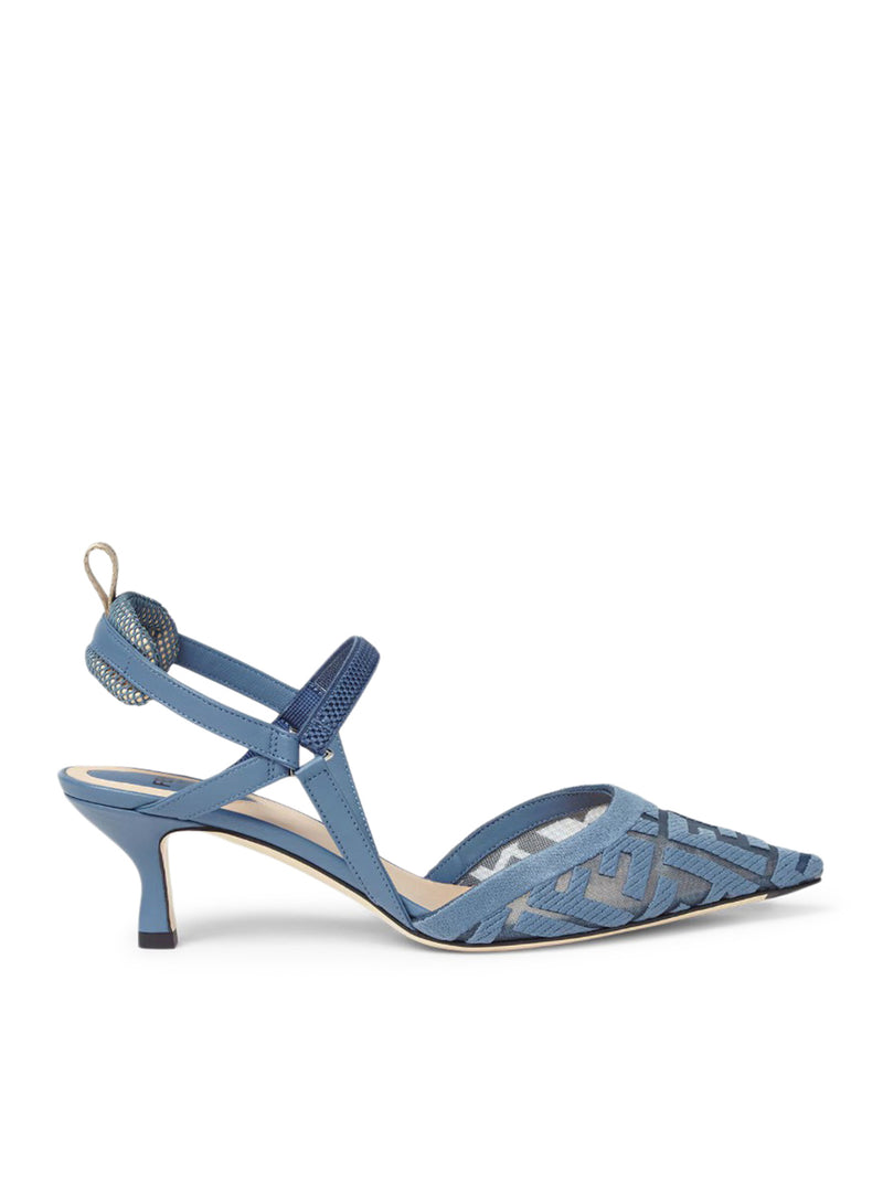 COLIBRÌ LITE SLINGBACK CON TACCO MEDIO IN MESH CON RICAMO FF AZZURRO
