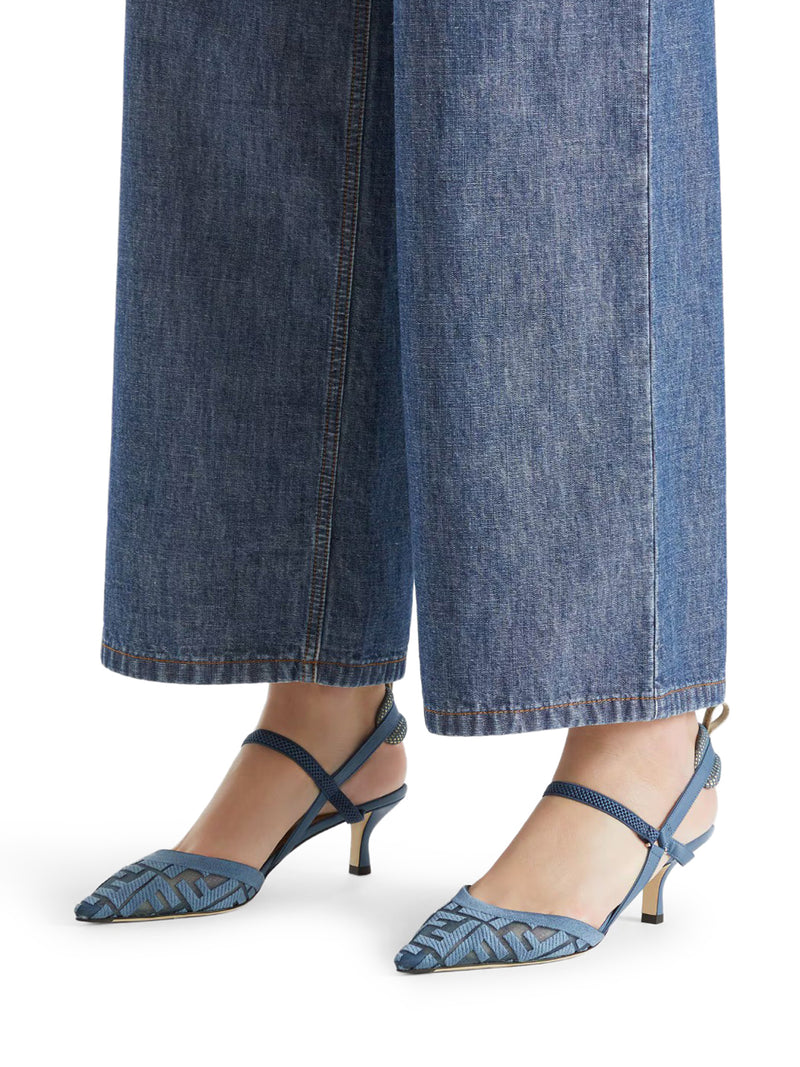 COLIBRÌ LITE SLINGBACK CON TACCO MEDIO IN MESH CON RICAMO FF AZZURRO