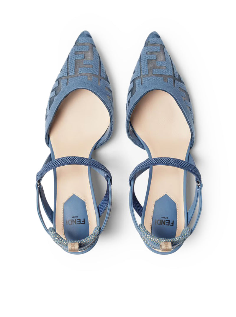 COLIBRÌ LITE SLINGBACK CON TACCO MEDIO IN MESH CON RICAMO FF AZZURRO