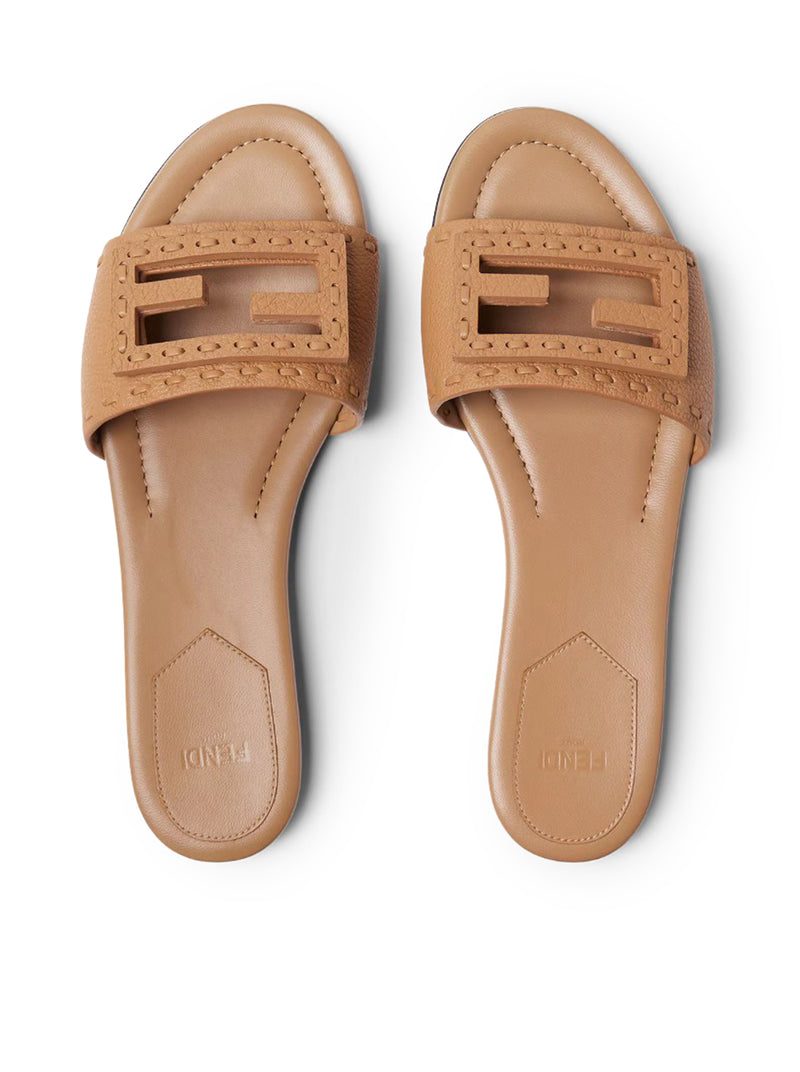 SLIDE BAGUETTE IN PELLE MARRONE CHIARO