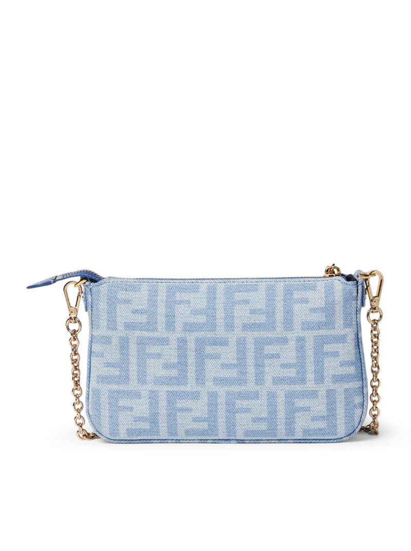 POUCH BAGUETTE IN DENIM FF BLU CHIARO