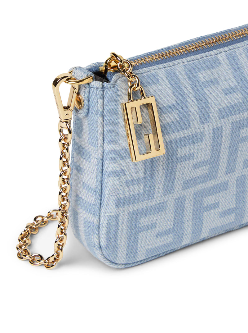 POUCH BAGUETTE IN DENIM FF BLU CHIARO