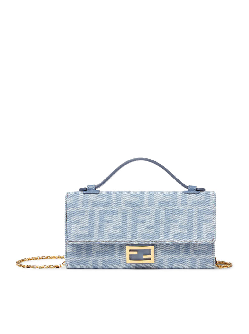 CONTINENTAL WITH CHAIN BAGUETTE PORTAFOGLIO IN DENIM FF BLU CHIARO