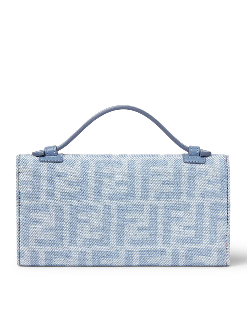 CONTINENTAL WITH CHAIN BAGUETTE PORTAFOGLIO IN DENIM FF BLU CHIARO
