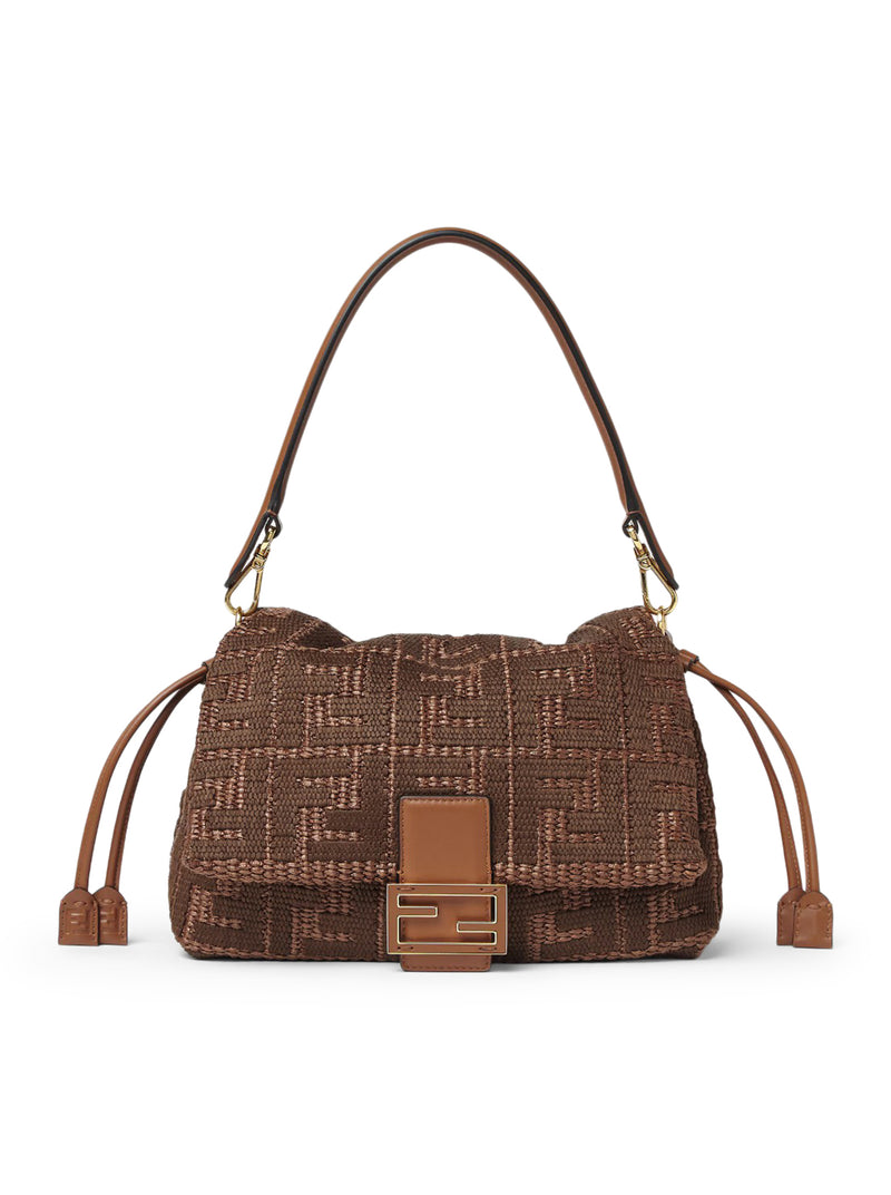 MAMMA BAGUETTE MEDIUM BORSA IN RAFIA INTRECCIATA CON RICAMO FF SELLIER
