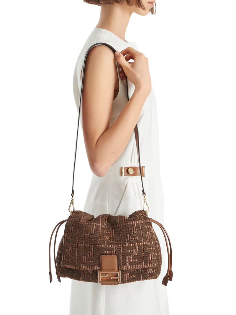 MAMMA BAGUETTE MEDIUM BORSA IN RAFIA INTRECCIATA CON RICAMO FF SELLIER