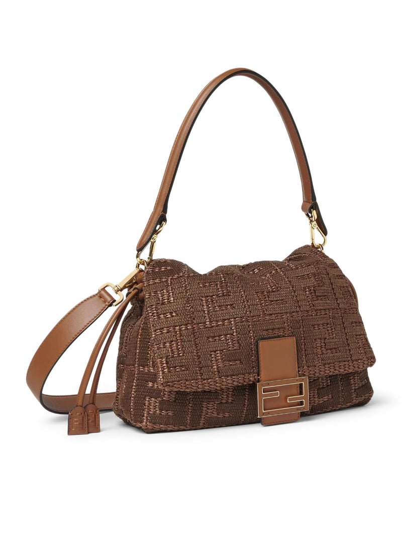 MAMMA BAGUETTE MEDIUM BORSA IN RAFIA INTRECCIATA CON RICAMO FF SELLIER