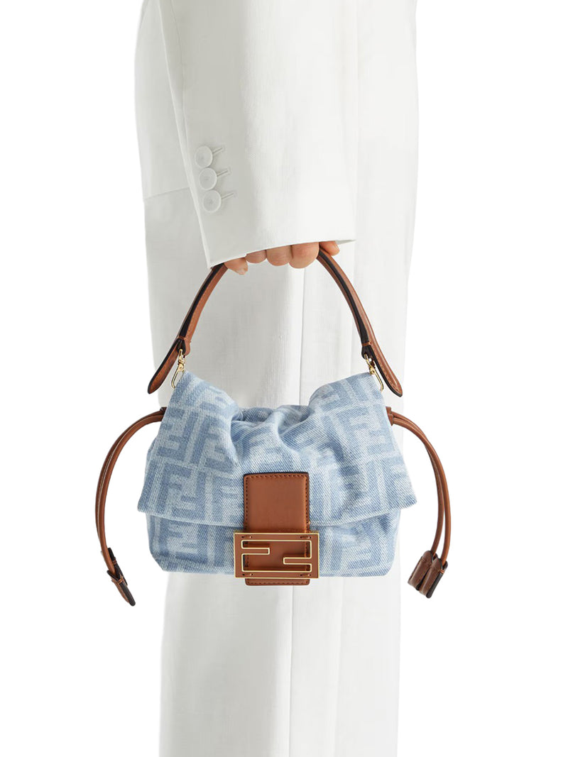 BORSA MAMMA BAGUETTE SMALL IN DENIM FF BLU CHIARO