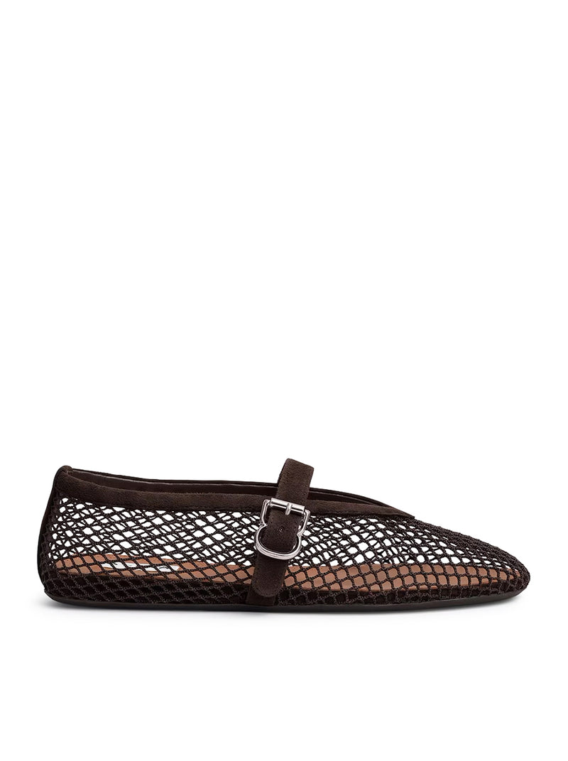 BALLERINE FLAT IN RETE E PELLE SCAMOSCIATA