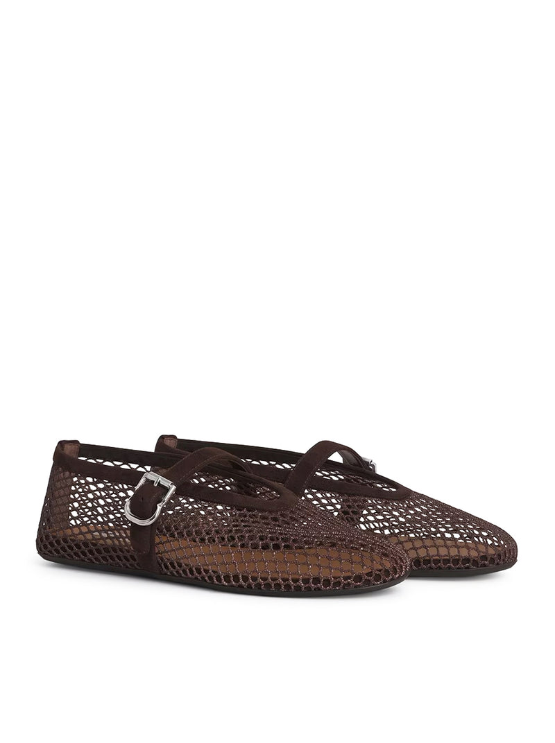 BALLERINE FLAT IN RETE E PELLE SCAMOSCIATA