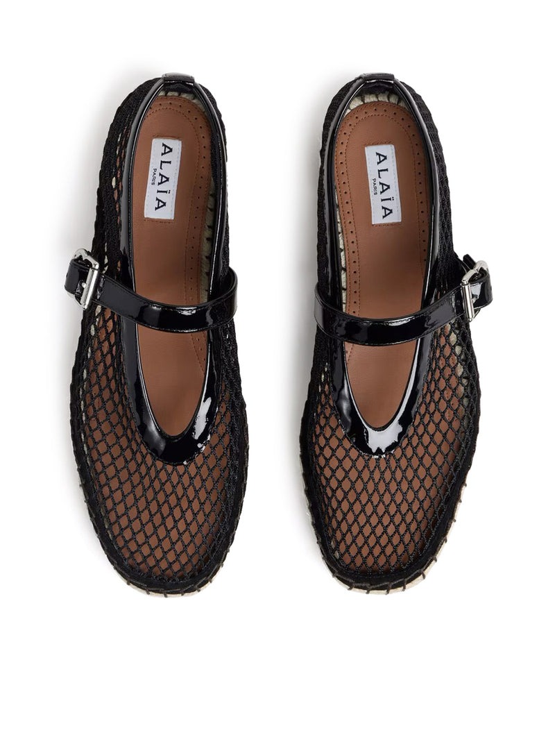 ESPADRILLES A RETE E PELLE VERNICIATA