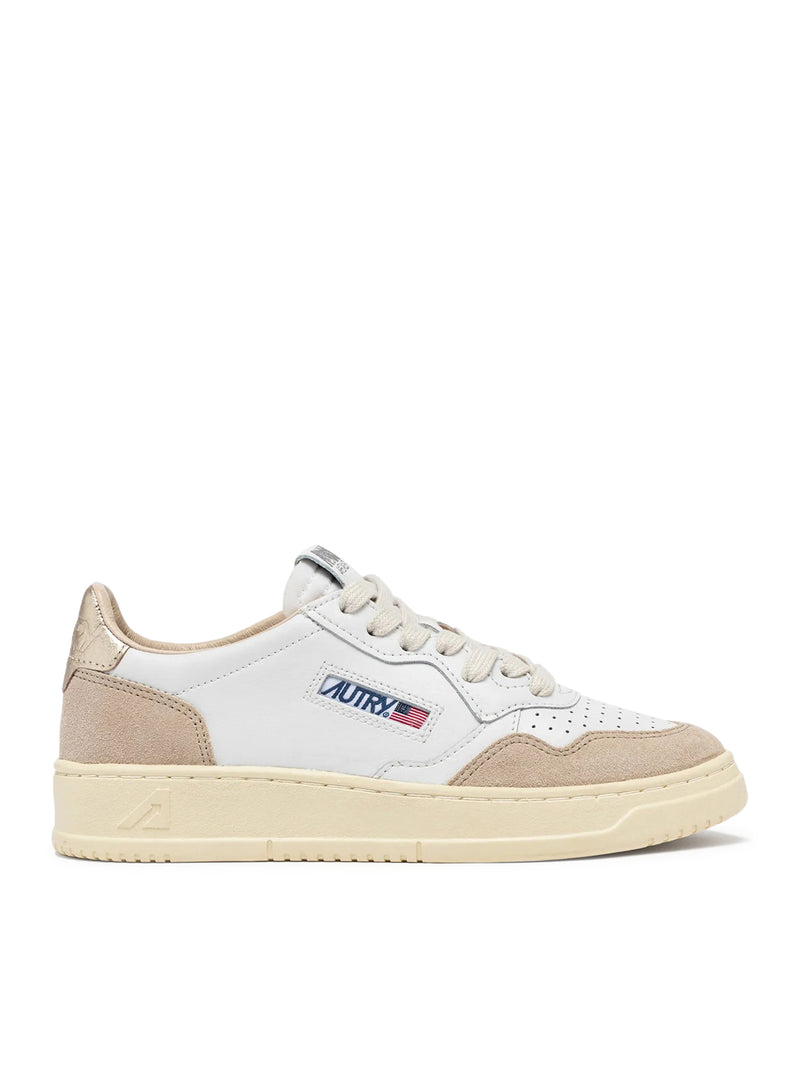 SNEAKERS MEDALIST LOW IN PELLE E SUEDE BIANCA E ORO
