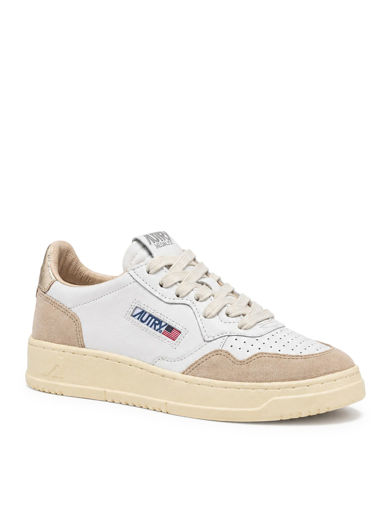 SNEAKERS MEDALIST LOW IN PELLE E SUEDE BIANCA E ORO