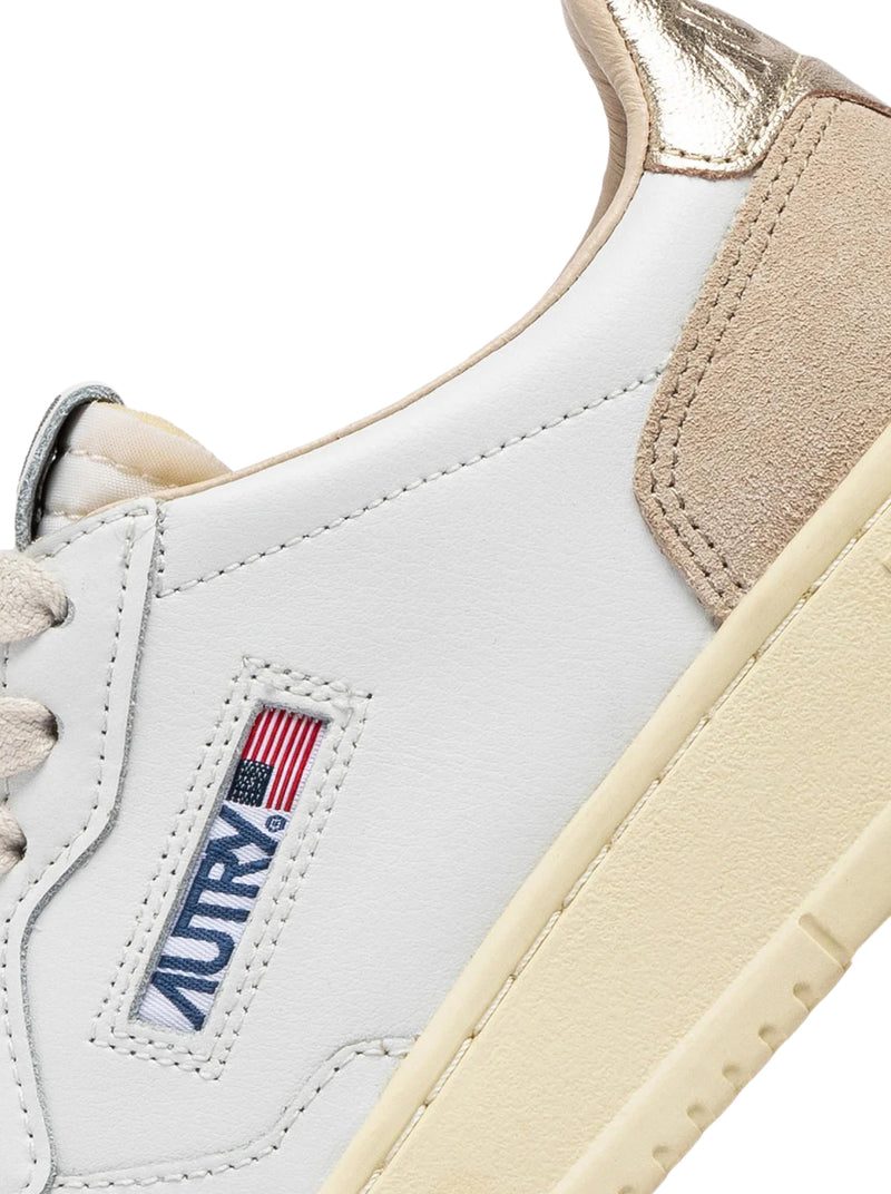 SNEAKERS MEDALIST LOW IN PELLE E SUEDE BIANCA E ORO