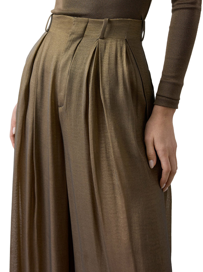 PANTALONI GREER IN LAMÉ CON PIEGHE