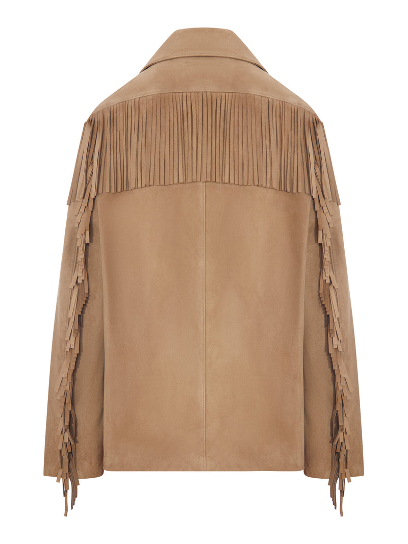 GIACCA WESTERN IN PELLE SCAMOSCIATA CON FRANGE