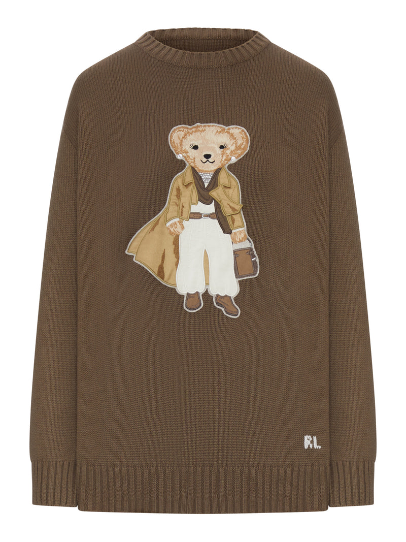 PULLOVER IN CASHMERE LAVORATO A COSTE CON TEDDY APPLICATO