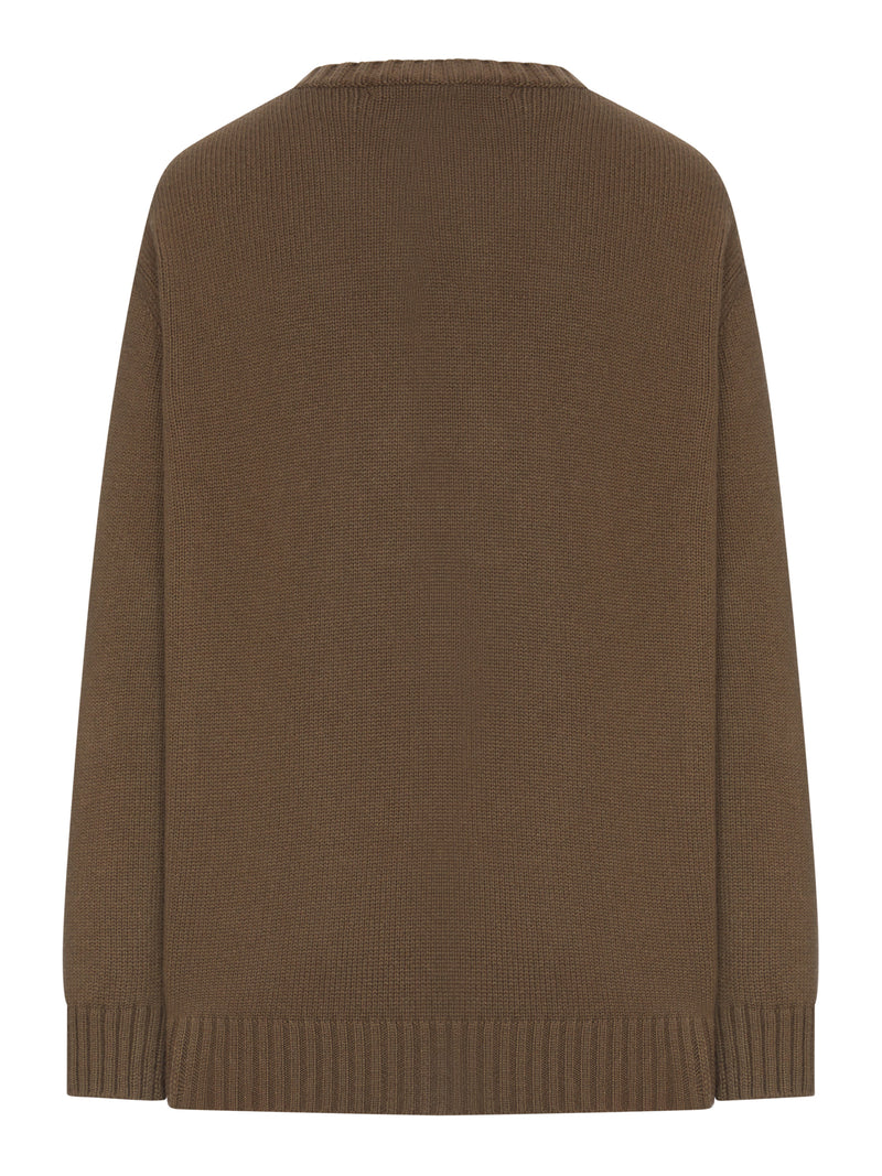 PULLOVER IN CASHMERE LAVORATO A COSTE CON TEDDY APPLICATO