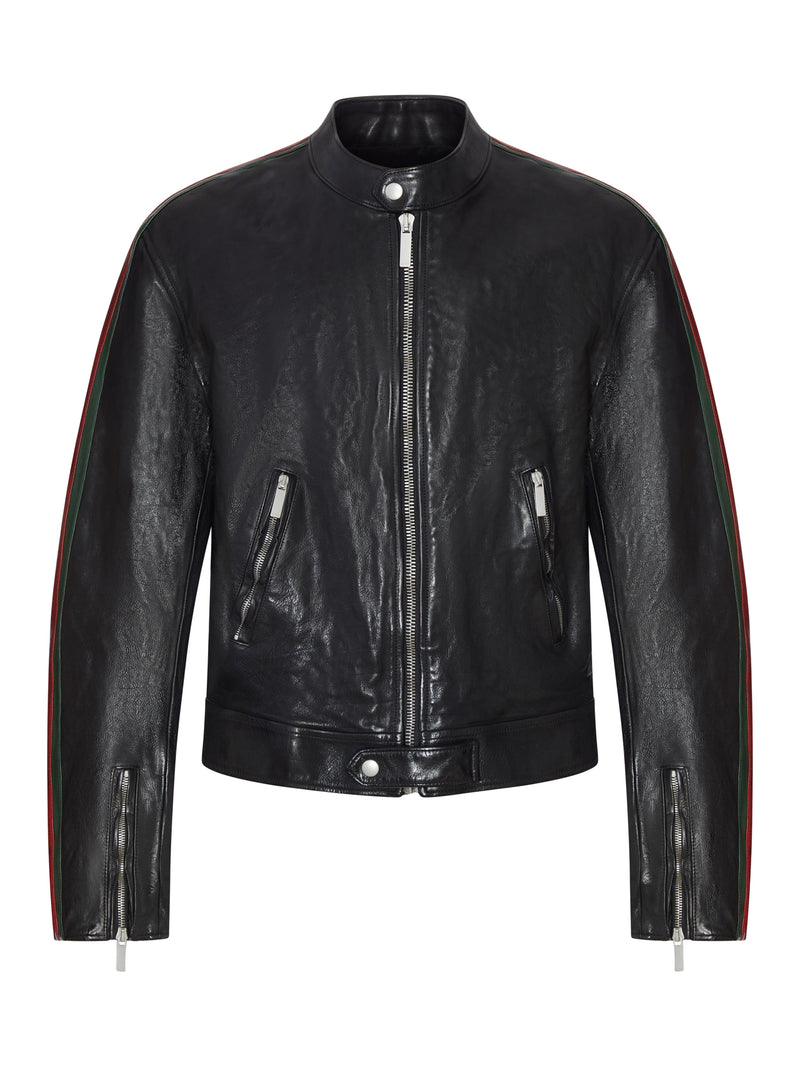 BOMBER IN PELLE DI BUFALO CON NASTRO WEB