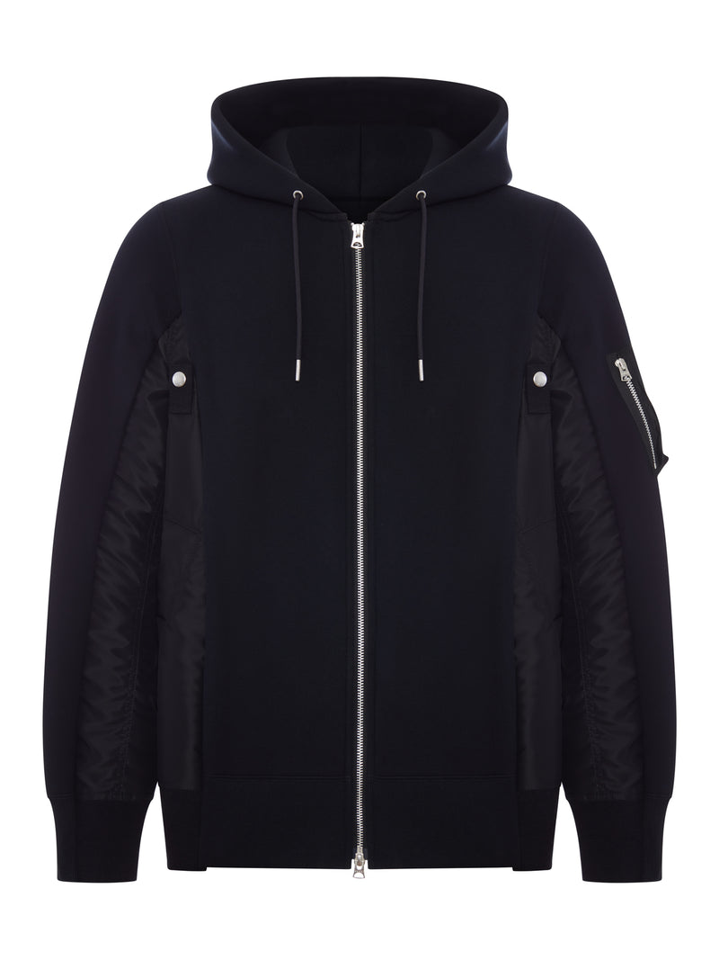 FELPA ZIP CON CAPPUCCIO IN COTONE E NYLON