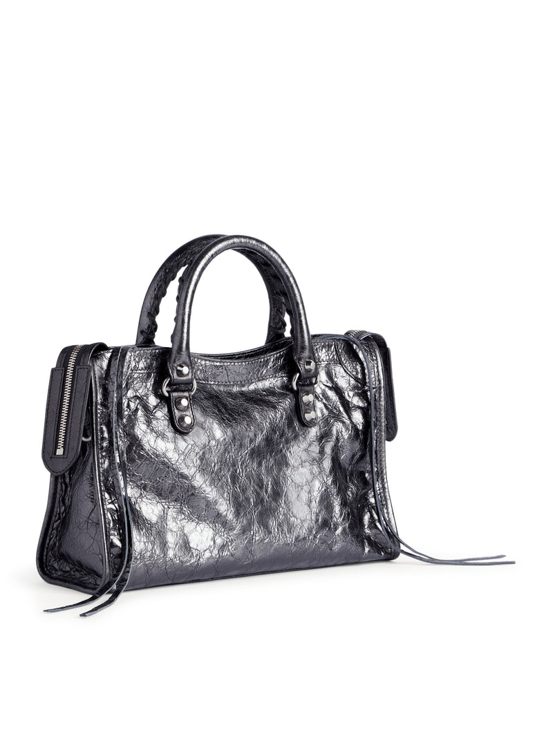 BORSA LE CITY PICCOLA IN PELLE DI AGNELLO ARENA METALLIZZATA CON FINITURE ARGENTO LUCIDO
