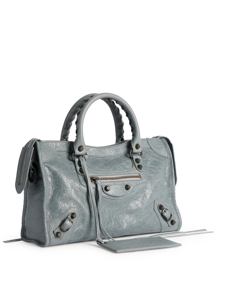 BORSA LE CITY PICCOLA IN PELLE DI AGNELLO ARENA GRIGIO-BLU CON FINITURE OTTONE