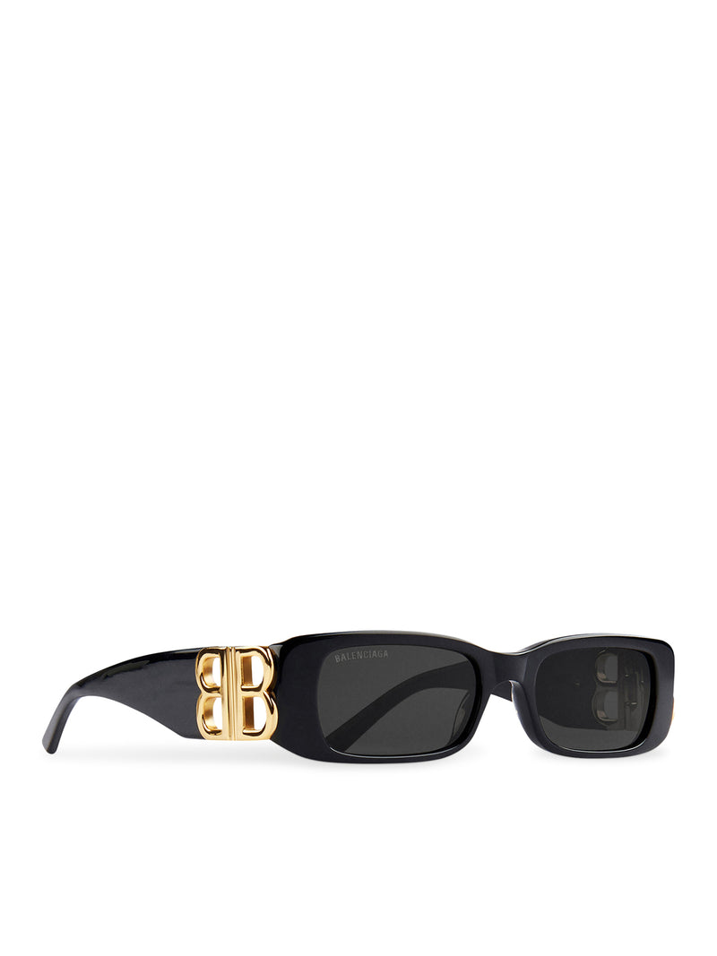 OCCHIALI DA SOLE DYNASTY RECTANGLE IN ACETATO NERO CON FINITURE DORATE
