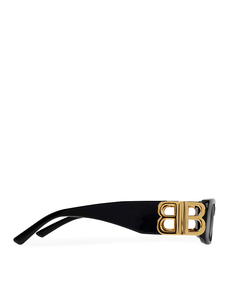 OCCHIALI DA SOLE DYNASTY RECTANGLE IN ACETATO NERO CON FINITURE DORATE