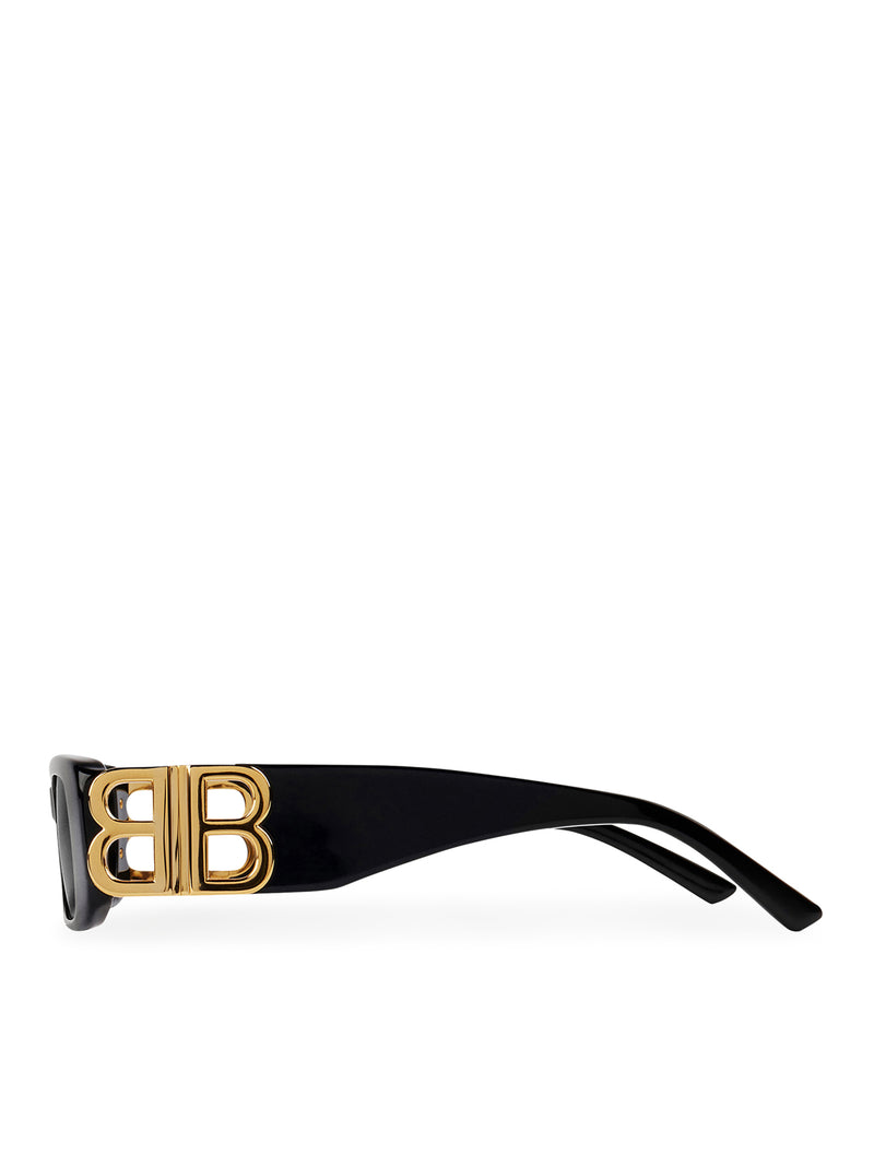 OCCHIALI DA SOLE DYNASTY RECTANGLE IN ACETATO NERO CON FINITURE DORATE